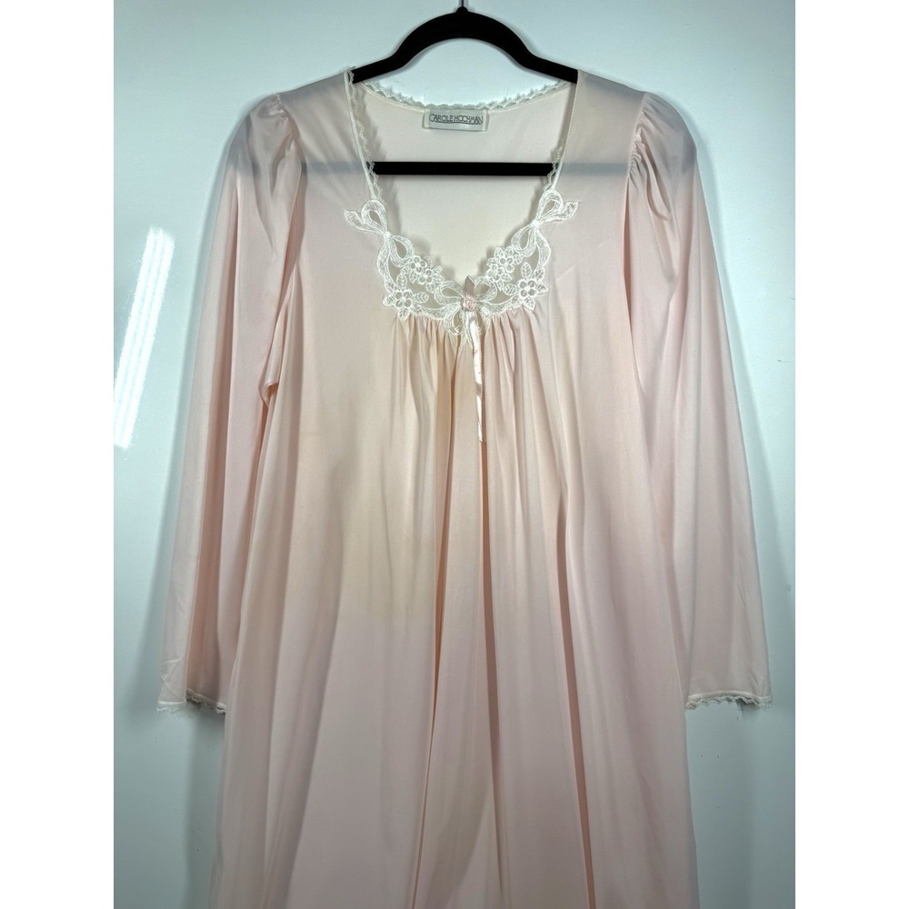 Vintage Carole Hochman Pink Satin Long Sleeve Modest Full Length Nightgown Small